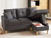 Nowoczesna sofa 3-osobowa w kształcie litery L - z 2 uchwytami na kubki - 2 poduszki - z przechowywaniem - ciemnoszary