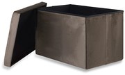 Pufa składana XL z guzikami, podwójna, schowek - 60x38x38cm aksamit brąz