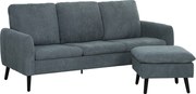 HOMCOM Sofa narożna, 3-osobowa sofa z pufą, Obicie z tkaniny, Zestaw sof L-kształt, Ciemnoszary
