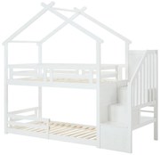 Łóżko piętrowe domek 90 x 190 cm - Sosna i MDF - Białe - TALETY