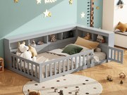 Łóżko dziecięce 90x200 cm - Wezgłowie z miejscem do przechowywania - Stelaż listwowy - z gniazdkiem i portem USB - szary