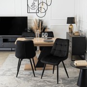 Zestaw Stół Prostokątny Rozkładany CLARK 120-160 cm Dąb Artisan/Czarny i 4 Krzesła Tapicerowane RIO Czarne Welurowe