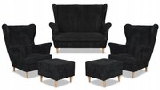 Zestaw wypoczynkowy uszak Bonito sofa fotele pufy Family Meble czarny