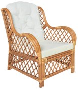 Brązowy rattanowy fotel wypoczynkowy z poduszkami E5-D95