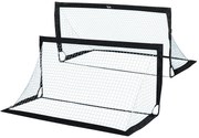 Bramki do piłki nożnej HOMCOM, siatka na piłkę, zestaw 2 mini bramek, składane, metal, tkanina Oxford, dla dzieci, na zewnątrz, czarne, 183 x 90 x 90 cm