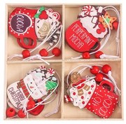 Zestaw HOT DRINKS Świąteczne dekoracje drewniane, 12 szt