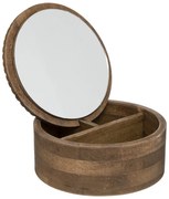 Drewniana szkatułka na biżuterię z lusterkiem, okrągła