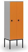 Drewniana szafa ubraniowa S4 z podstawą, 2-drzwiowa, 1871 x 600 x 500 mm, demontaż, zamek kodowy, szary/pomarańczowy