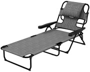 Outsunny Leżak ogrodowy Relax, składany, odporny na warunki atmosferyczne, 194 cm x 72 cm x 31 cm, Czarny + Szary