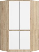 Szafa narożna AKORD S100 Dąb Sonoma 100 cm 4 drzwi fronty kolor Biały mat 6 półek 100x50x180 cm