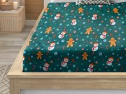 PrzytulneMieszkanie.pl Prześcieradło z mikropluszu SNOWMAN AND GINGERBREAD 160x200 cm zielone