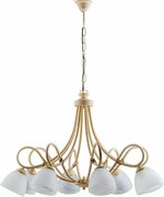 Dallas żyrandol 8 świateł, kość słoniowa lakierowane żelazo, stare złoto, klosze alabastrowe Ø13 cm