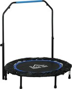 HOMCOM Trampolina fitness, składana, z regulowanym uchwytem, Ø102x123H cm, do 100 kg, Czarna/Niebieska