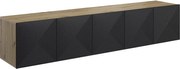 Szafka RTV wisząca Asha 200 cm z ryflowanym frontem - artisan / czarny mat