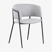 Krzesło Do Jadalni Tapicerowane Nalon Czarny & Tkaniny Jasnoszary & Tkaniny - Sklum