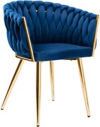 Niebieskie welurowe krzesło plecione  R7-S57