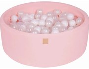 Okrągły Suchy Basen Z Piłeczkami 7cm Dla Dziecka, 90x30cm/200 Piłek, Bawełniany, Jasnoróżowy, Piłki: Białe, Transparentne, Biała Perła - Meowbaby®