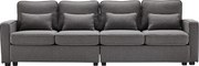 Sofa stały 4-osobowy z tkaniny lnianej - z kieszeniami po bokach - Szary
