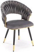 Krzesło welwetowe w stylu glamour popielaty + złoty R1-G15