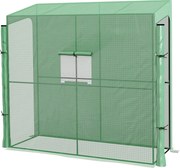 Outsunny Szklarnia Przyścienna z Folią, Wzrost Roślin, Odporna na Pogodę, 200 cm x 80 cm x 200 cm, Zielony