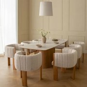 Zestaw Stół Prostokątny 200x100 Cm Z Blatem Z Ceramiki Aura I 8 Krzeseł Do Jadalni Z Tkaniny Bouclé Leo Ceramika - Sklum