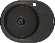 Mexen Kevin zlewozmywak granitowy 1-komorowy z ociekaczem 586 x 458 mm, czarny/złoty metalik, syfon czarny - 6517581005-75-B