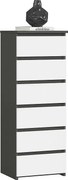 Komoda AKORD CL6 Grafit Szary 40 cm 6 szuflad kolor Biały mat 40x35x109 cm
