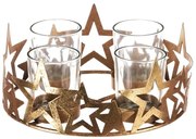 Świecznik adwentowy ze szklanymi elementami Gwiazda, metal, złoty, 18 x 18 x 8 cm