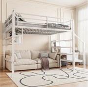 Łóżko górskie 140 x 200 cm – z półkami, otwartą przestrzenią do przechowywania – białe metalowe – bez materaca