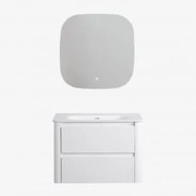 Zestaw Wiszących Mebli Łazienkowych Zintegrowany Z Umywalką Egerton Biała & Kwadratowa Lampa Led I Przeciwmgielna 75x75 Cm Riben & Bez Kranu - Sklum