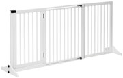 PawHut Bramka Zabezpieczająca Drewniana do Drzwi Bariera dla Psów Biała Sosnowa Konfigurowalna 113-166x36x71cm | Aosom PL
