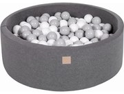 Okrągły Suchy Basen Z Piłeczkami 7cm Dla Dziecka, 90x30cm/200 Piłek, Bawełniany, Ciemnoszary, Piłki: Szare, Białe - Meowbaby®