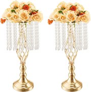 Wazon SucceBuy Zestaw 12 49 cm Kryształowych Wazonów, Złoty, Kwiatowy, na Ślub, Ceremonię, Metal/Złoto