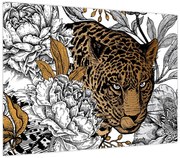 Obraz - Lampart pośród kwiatów (70x50 cm)