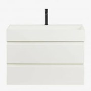 Zestaw Mebli Łazienkowych Z Drewna I Forniru Jesionowego Z Wbudowaną Umywalką Ona Biała & Bezlusterkowiec & Czarny - Sklum