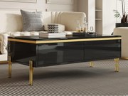 Lakierowany błyszczący stolik kawowy 100x50x36 cm - 2 szuflady - Nogi metalowe - Płyta wiórowa - Czarny