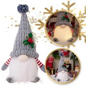 Świecący krasnal bożonarodzeniowy FROSTIE na baterie 28 cm, szary