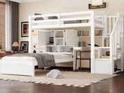 Łóżko piętrowe 90x200 cm - z wbudowanym biurkiem - Przegródki do przechowywania i półki - MDF - Biały (materac nie jest wliczony w cenę)