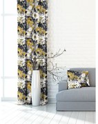 Zasłona dekoracyjna w kwiaty musztardowo-kremowa - szer. 150 cm