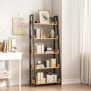 Regał schodkowy 158x63x30 cm – styl loftowy, jasny dąb i czerń, 5 półek