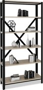 Regał loft z 6 półkami czarny + dąb sonoma D1-E12