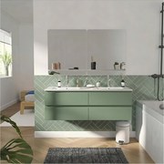 Podwójna szafka pod umywalkę 120 cm z ceramicznym blatem, kranami i lustrami SORRENTO