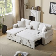 Rozkładana sofa narożna z funkcją spania - 90 x 180 cm - z miejscem do przechowywania i zintegrowaną półką - tkanina Oxford - biała