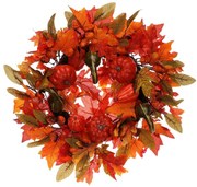 Duży jesienny wieniec z kolorowych sztucznychliści, średnica 58 cm