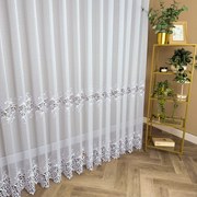 Firana z gipiurą Dwa Pasy ozdobne biała elegancka - wys. 280 cm