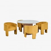 Zestaw Okrągłego Stołu Ø120 Cm Z Marmuru I Drewna Mango Giselda Oraz 4 Krzesła Do Jadalni Z Aksamitu Xastru Brązowy Marmur Toronto - Sklum