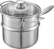 Garnek SucceBuy ze Stali Nierdzewnej 1,4 L z Koszykiem do Gotowania na Parze, Garnczek z Pokrywą ze Szkła I Ergonomiczną Rączką, Zmywalny w Zmywarce