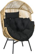 Outsunny Fotel ogrodowy Fotel ogrodowy z PE rattanu, 89 cm x 75 cm x 143 cm, Naturalny + Czarny