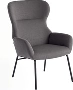 HOMCOM Nowoczesny Fotel Tapicerowany w Stylu Uszatego, Wysokie Oparcie, Grube Wypełnienie, Nogi Metalowe, Szary