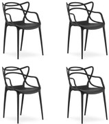 Zestaw 4 czarnych plastikowych krzeseł KATO
